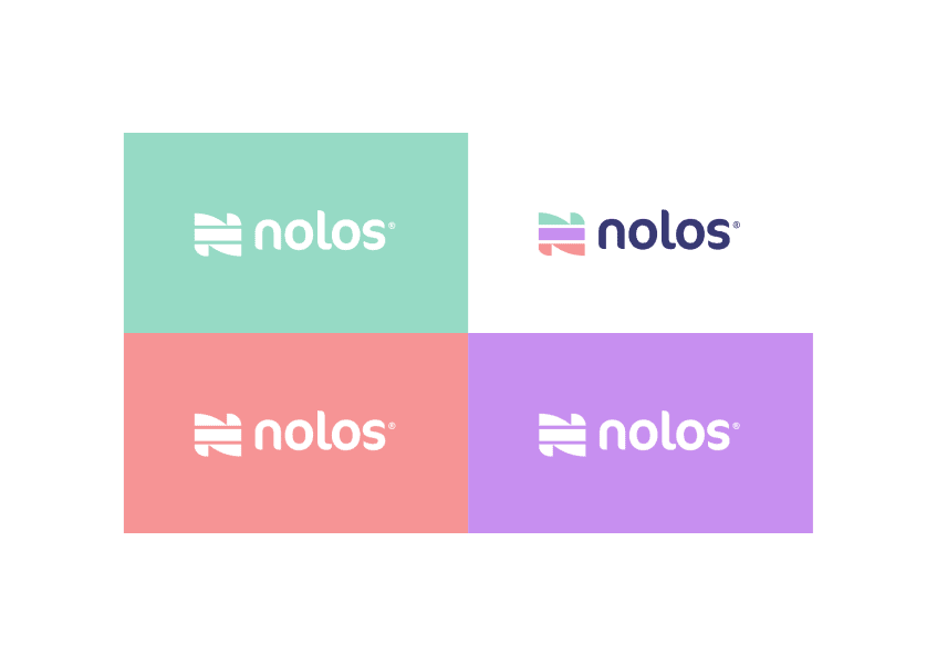 Projet Nolos - Montage du logo de Nolos sur différents fonds de couleur.