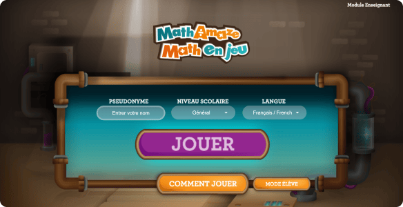 Projet Math en Jeu - Interface de la page d'accueil du jeu.