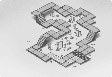 Projet Math en Jeu - Croquis minutieux du plateau de jeu, enrichi de détails décoratifs, tels que des éléments visuels qui ajoutent de la profondeur et de l'immersion à l'environnement de jeu.