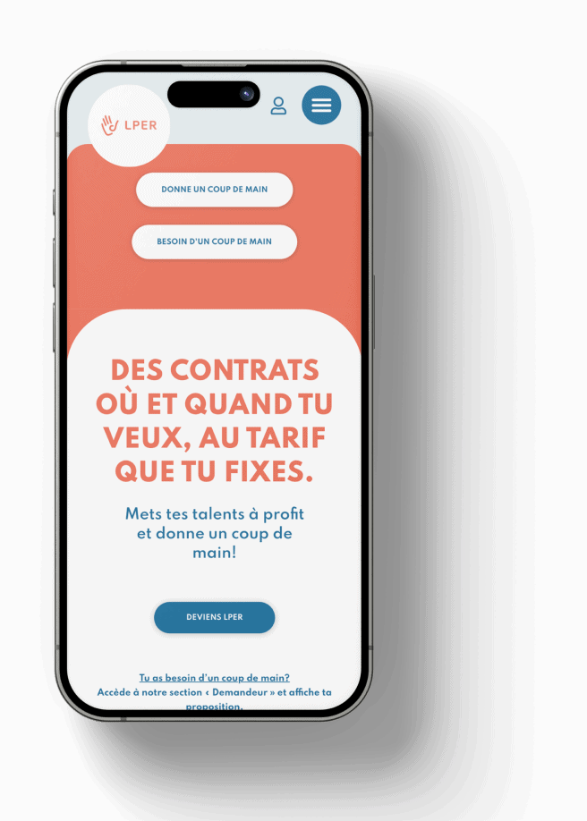 Projet Lper - Mockup mobile de la page d'accueil du site web Lper.