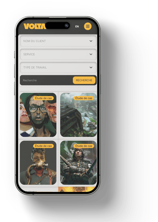 Projet Volta - Mockup mobile de la page réalisation du site web Volta.